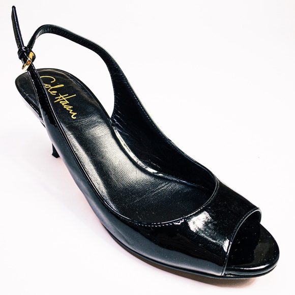 Cole Haan Shoes - Cole Haan PeepToe Patent Leather Black Heel